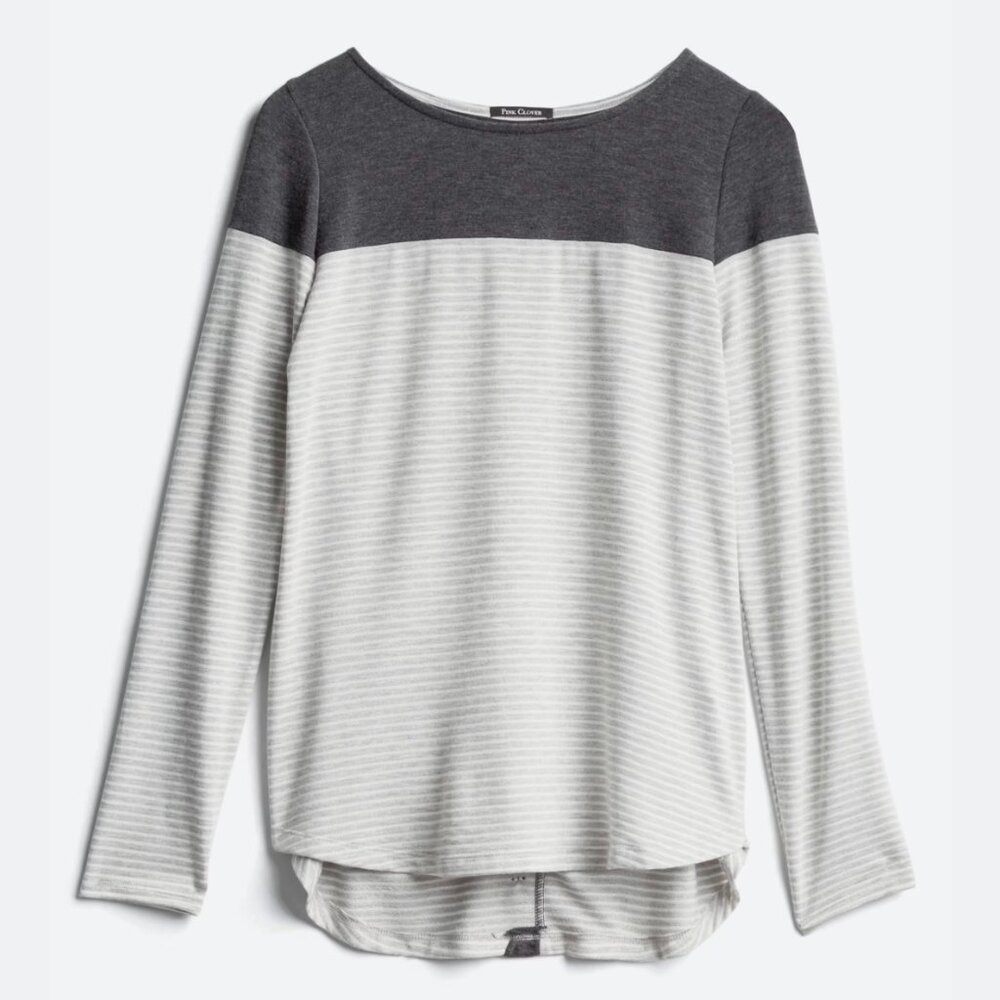 Pink Clover Gray Striped Long Sleeve Knit Top